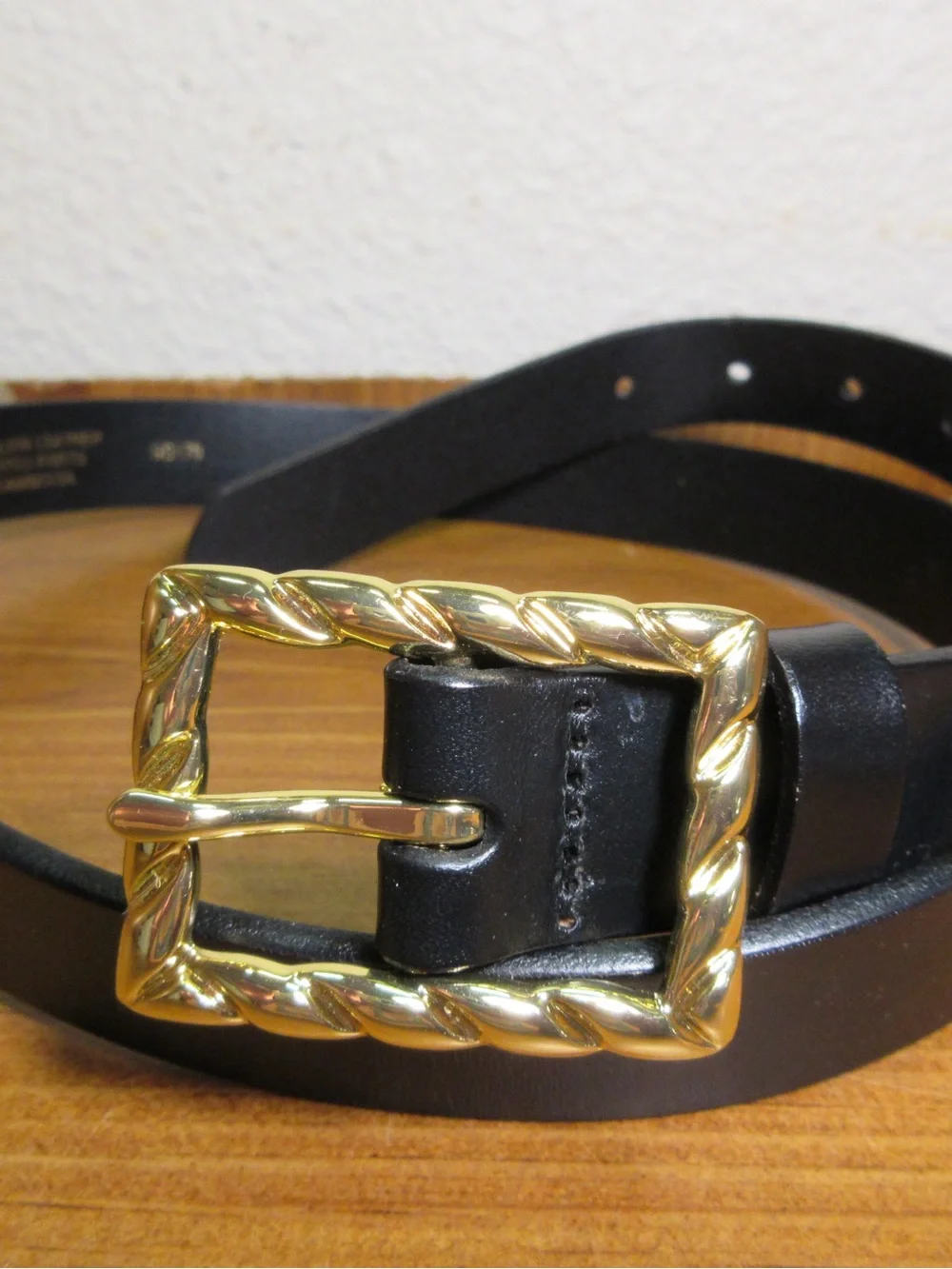 J. Crew Black Leather Belt with Gold Twisted Buckle